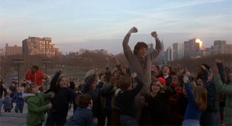 Sylvester Stallone on the steps in Rocky II
